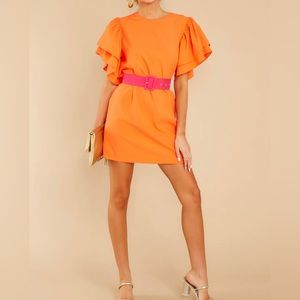Jealous Tomato Orange Ruffle Sleeve Belted Dress